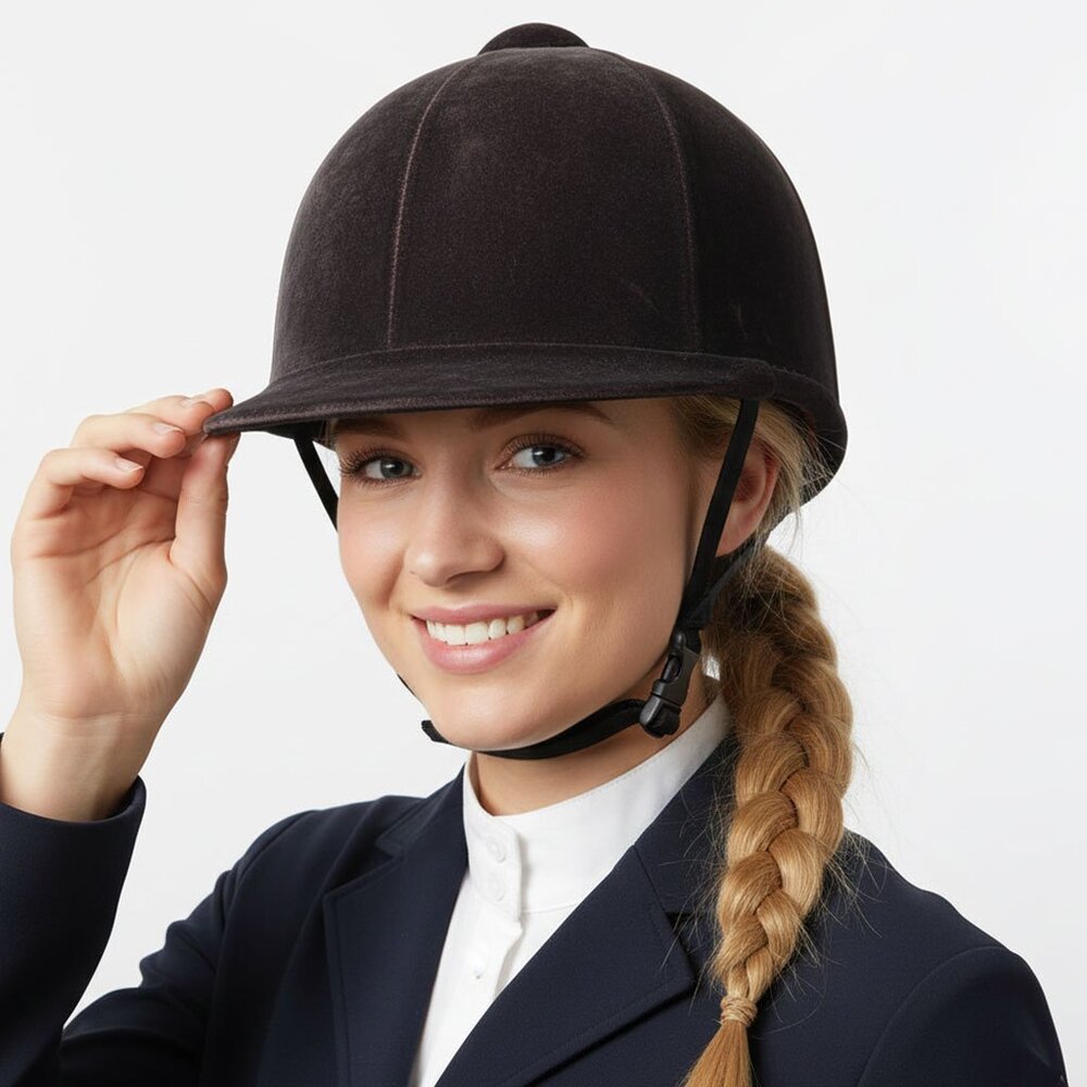 Equestrian Velvet Riding Helmet English Horseback Riding Hat Dark Brown